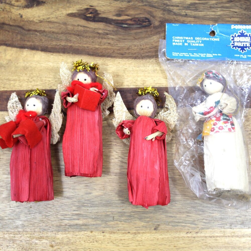 NOS unopened Shiny Brite Corn Husk Produce Vendor Christmas Ornament